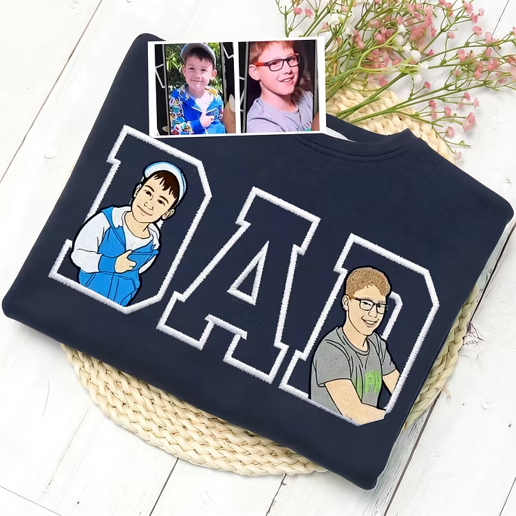 Personalized Multi-Photo Dad Sweatshirt – Custom Embroidered Face Portraits – Father’s Day Gift