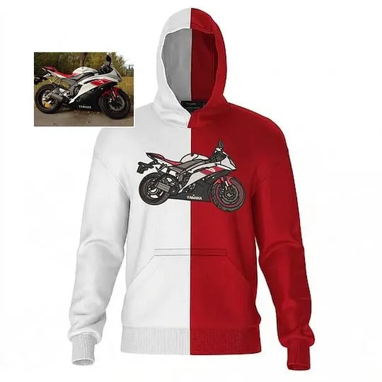 Custom Two Tone Embroidered Hoodie with Motorcycle or Car Photo Personalized Ride Gift