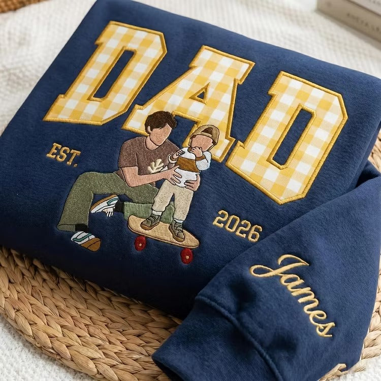 Personalized Embroidered Portrait & Appliqué Name Dad Apparel – Custom Embroidered Photo T-Shirt, Sweatshirt & Hoodie – Father’s Day Gift