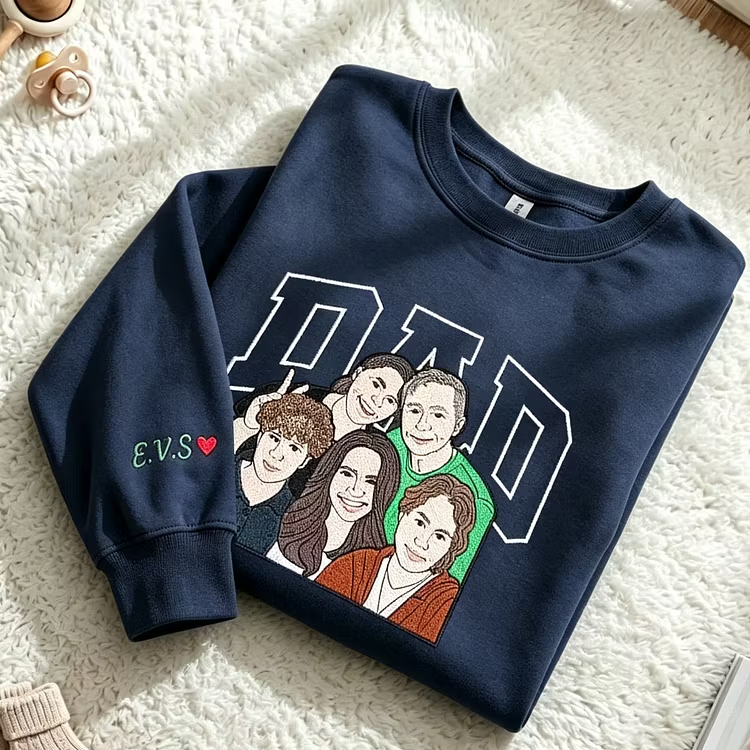 Dad Portrait Embroidered Sweatshirt | Custom Photo Embroidery Personalized Gift for Father’s Day