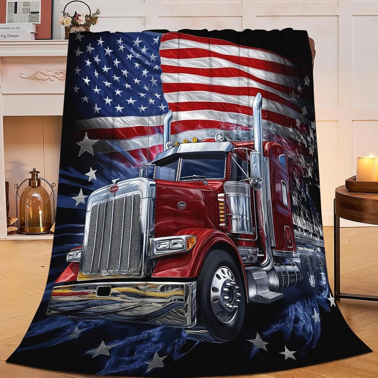 Custom American Flag Truck Blanket – Soft Throw for Men, Cozy Gift for Truck Drivers, Perfect for Birthdays & Christmas