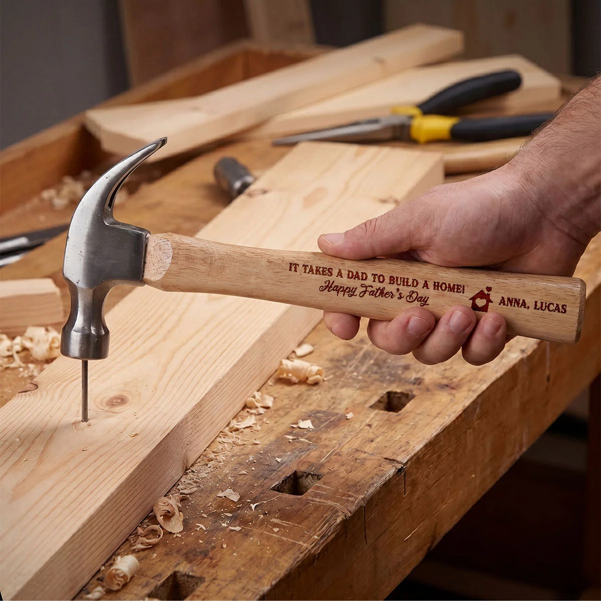 It Takes A Dad To Build A Home - Personalized Wooden Hammer