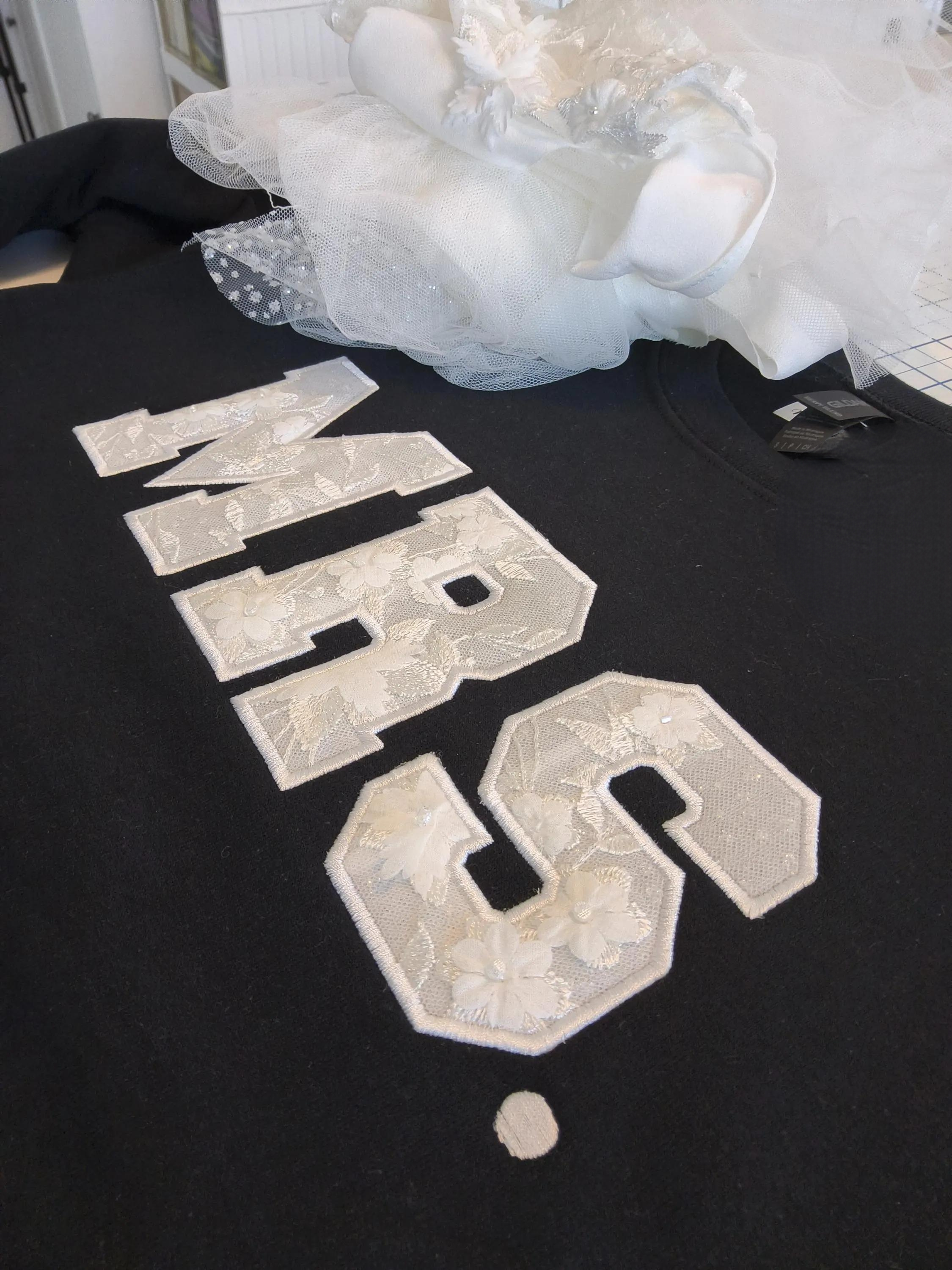 Custom-Made MRS. Sweatshirt – Embroidered Keepsake from Wedding Dress