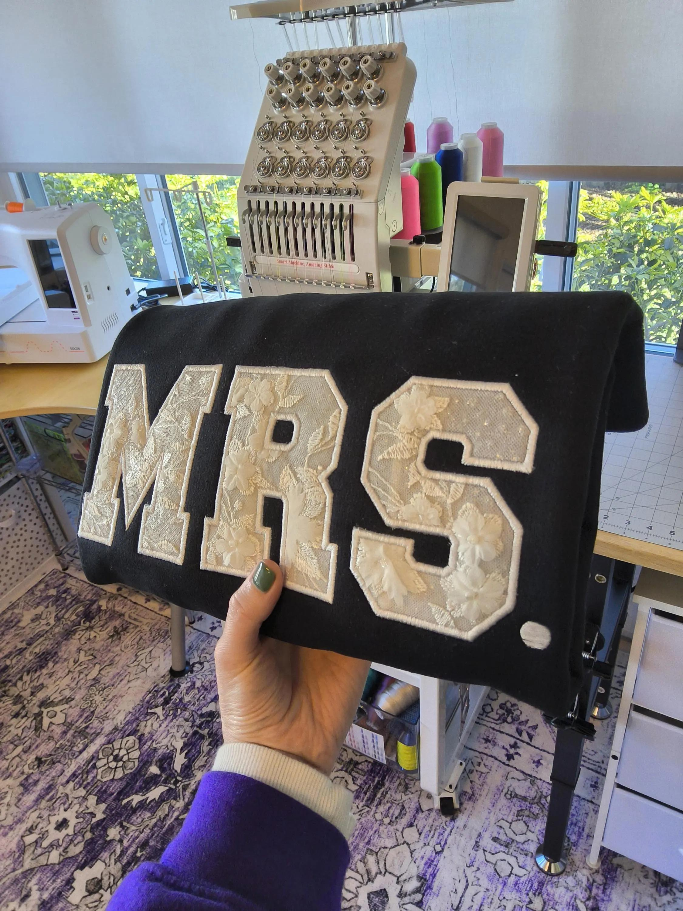 Custom-Made MRS. Sweatshirt – Embroidered Keepsake from Wedding Dress