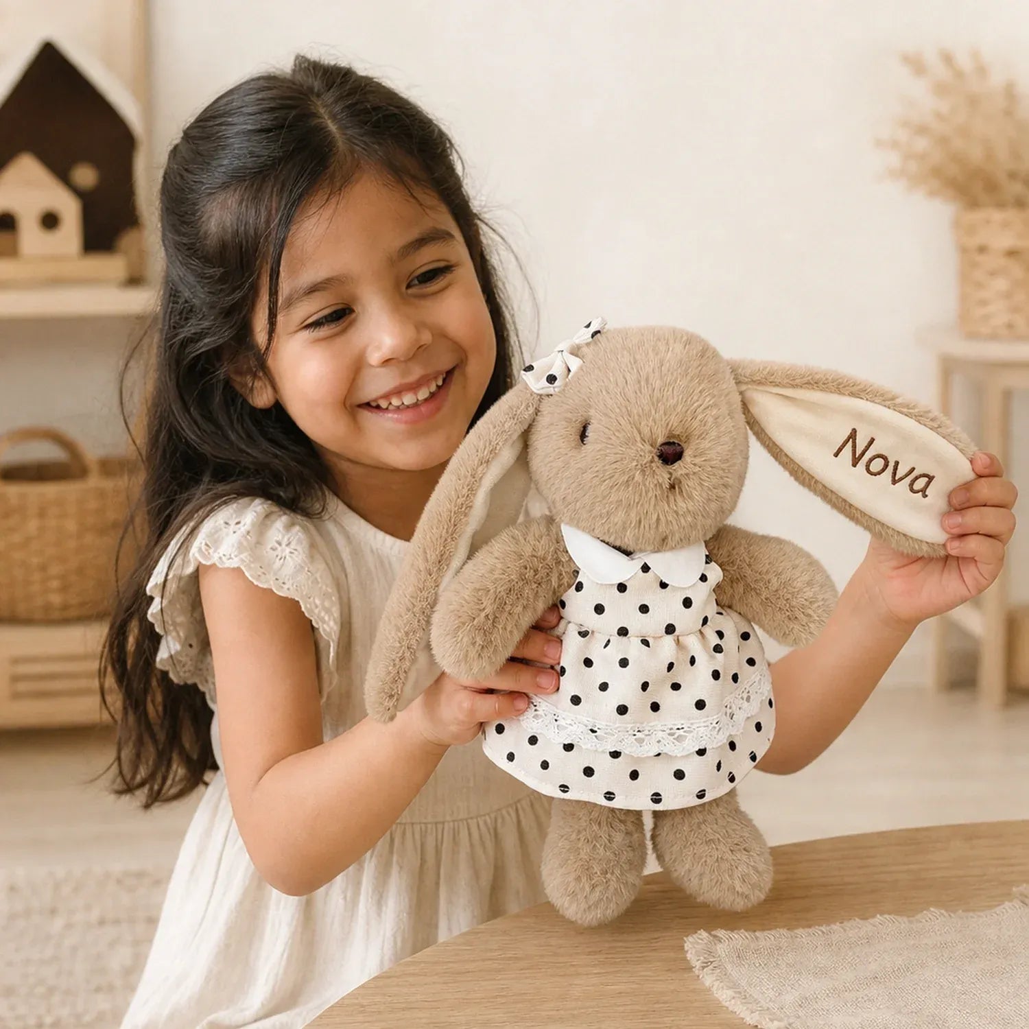 Personalized Bunny Plush, Custom Embroidered Name Stuffed Rabbit, Cute Personalized Gift for Kids & Girls
