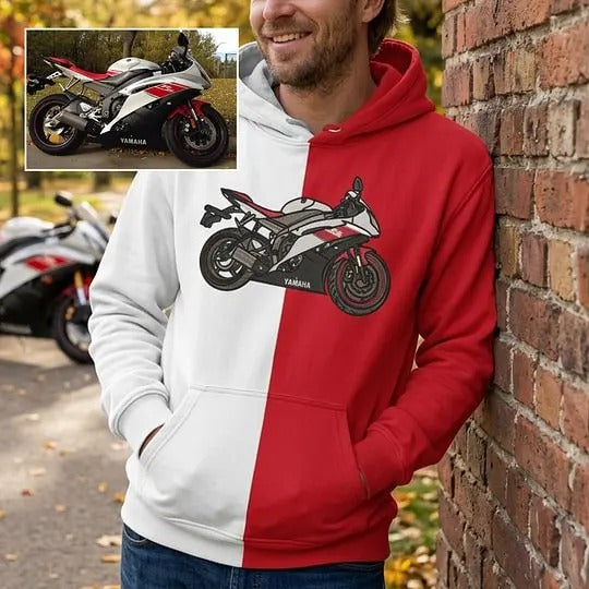 Custom Two Tone Embroidered Hoodie with Motorcycle or Car Photo Personalized Ride Gift