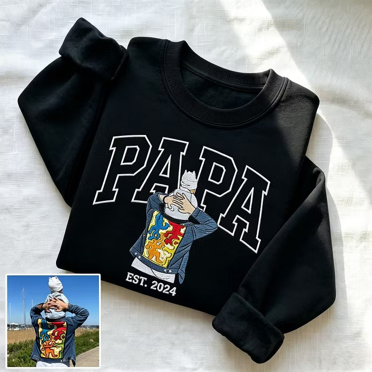 Personalized Embroidered DAD T-Shirt – Custom Full-Color Photo Portrait & Name – Father’s Day Gift for Papa & Grandpa