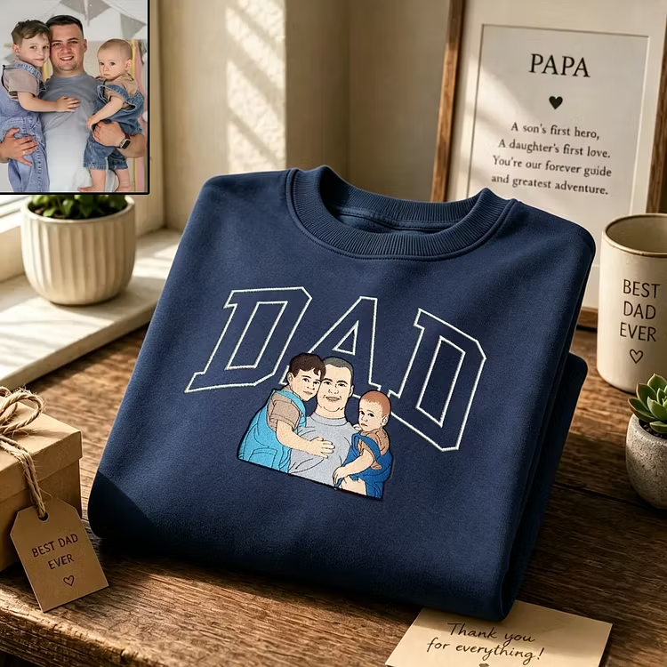 Dad Portrait Embroidered Sweatshirt | Custom Photo Embroidery Personalized Gift for Father’s Day