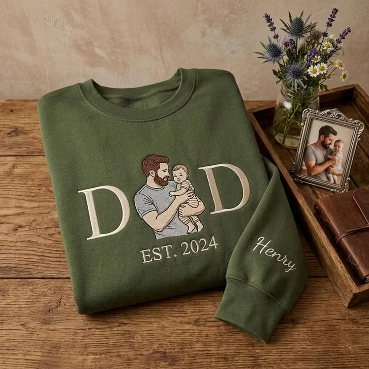 DAD Photo Embroidered Sweatshirt Custom Personalized Father's Day Gift