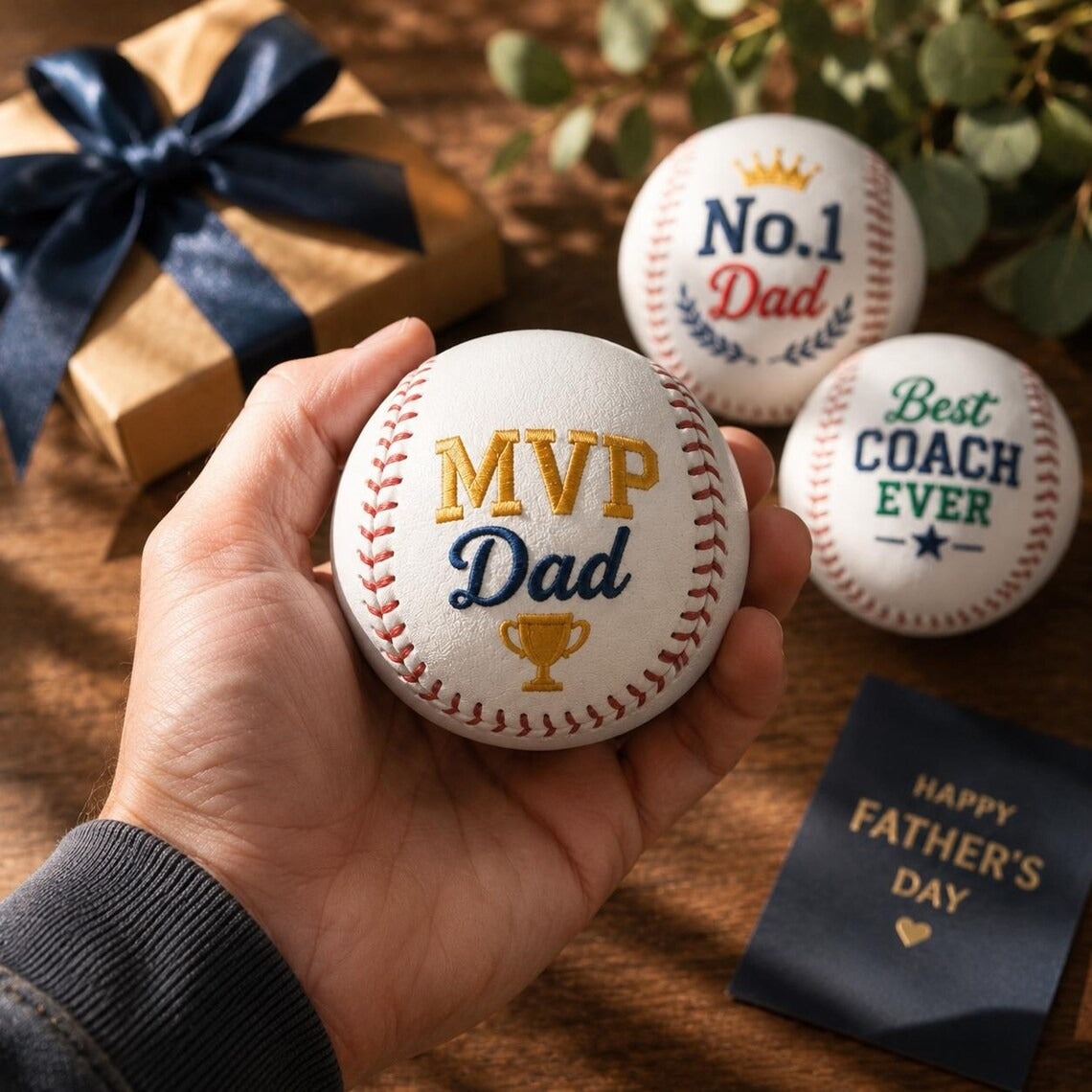 Embroidered Baseball Gift for Dad | Personalized Father's Day Keepsake for Baseball Dad & Coach