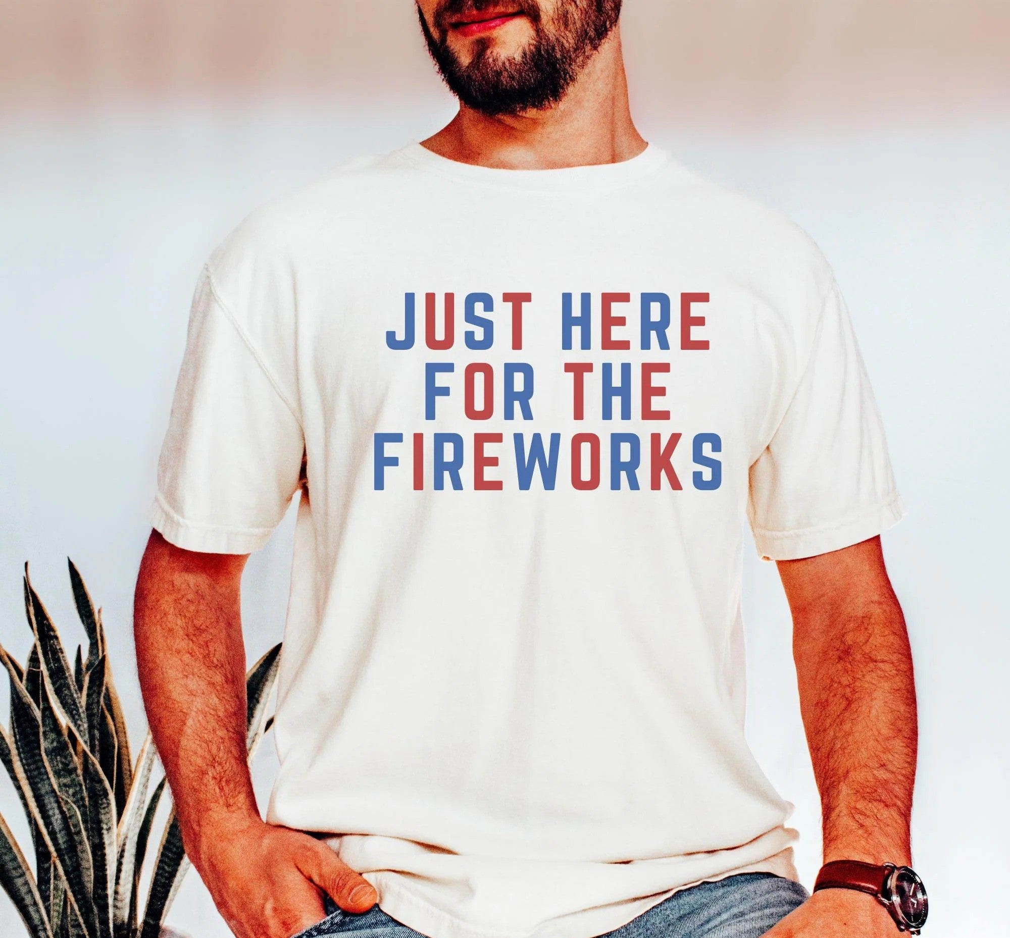 Funny Couple Matching 4th of July Couples Shirt – Just Here for the Fireworks, American Flag Tee