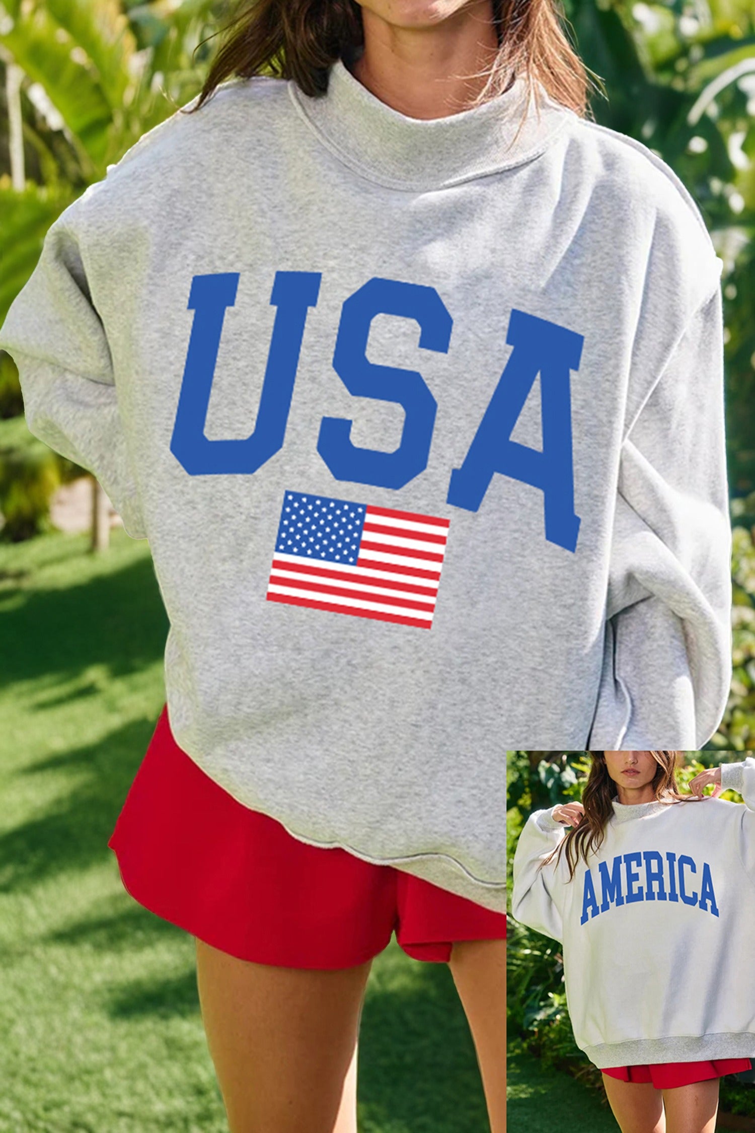 Personalized Reversible Sweatshirt Graphic Mock Neck Customizable Text