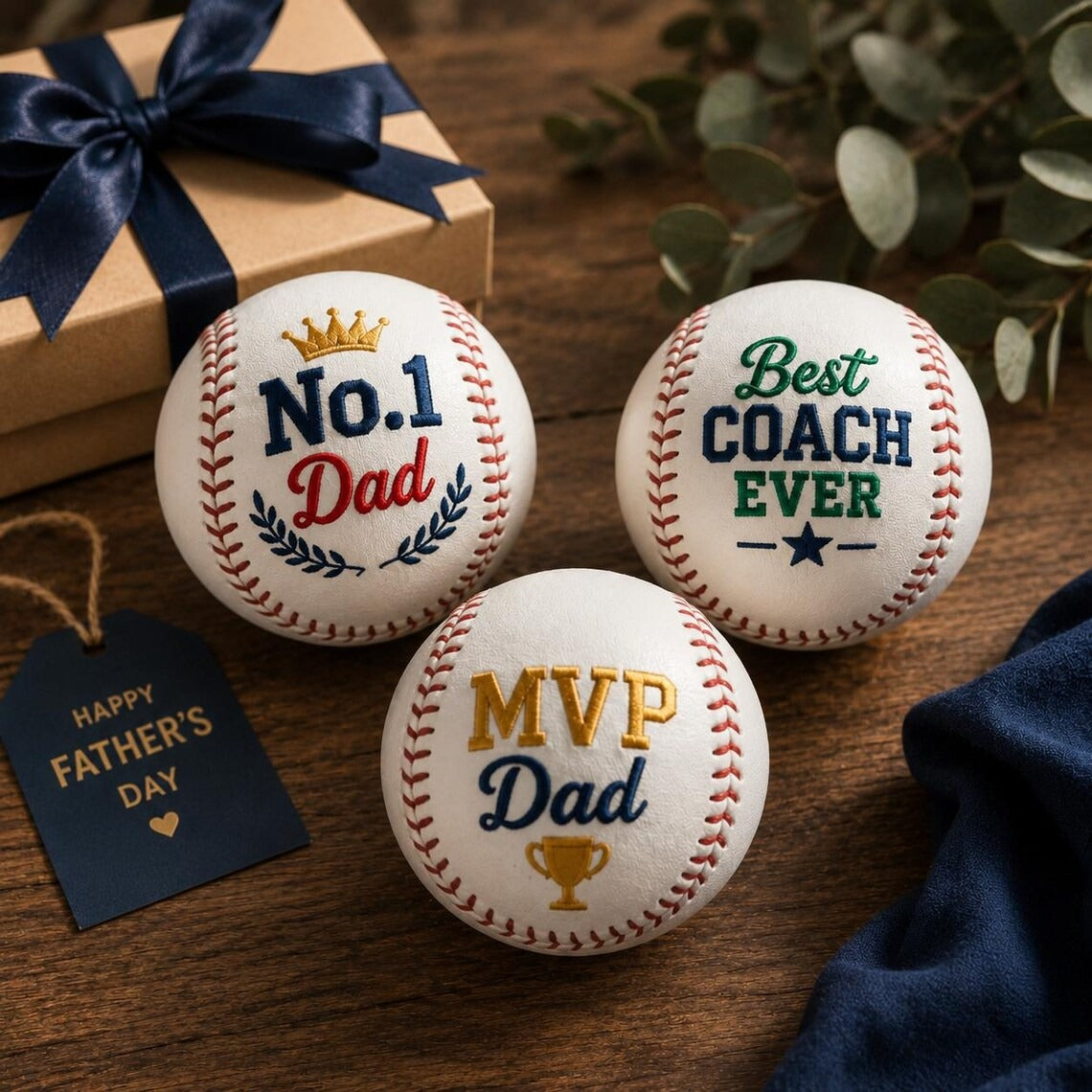 Embroidered Baseball Gift for Dad | Personalized Father's Day Keepsake for Baseball Dad & Coach