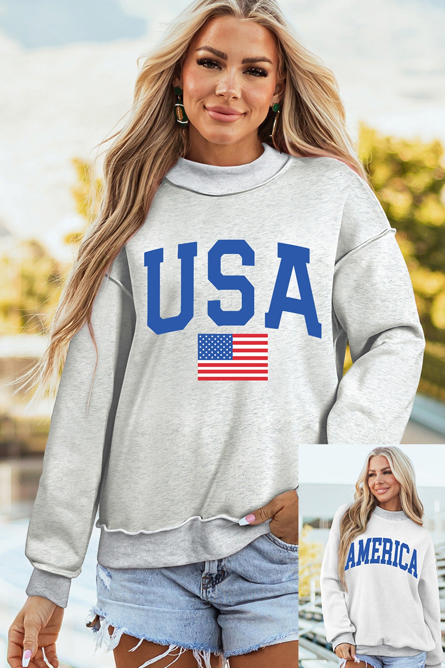 Personalized Reversible Sweatshirt Graphic Mock Neck Customizable Text