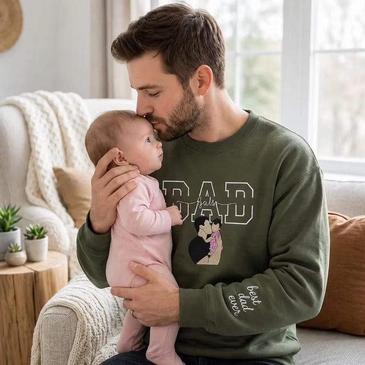 Personalized Dad Sweatshirt from Mom – Custom Embroidered Photo & Kids Names – Father’s Day Gift