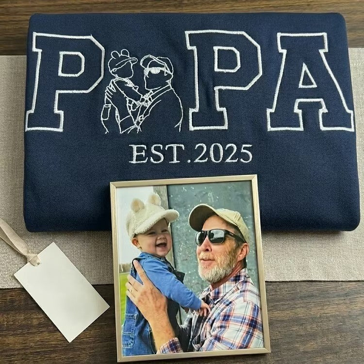 Personalized DAD Outline Sweatshirt – Custom Embroidered Silhouette & Sleeve Text – Father’s Day Gift