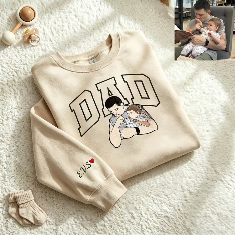 Dad Portrait Embroidered Sweatshirt | Custom Photo Embroidery Personalized Gift for Father’s Day