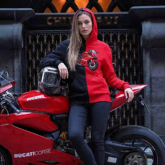 Custom Two Tone Embroidered Hoodie with Motorcycle or Car Photo Personalized Ride Gift