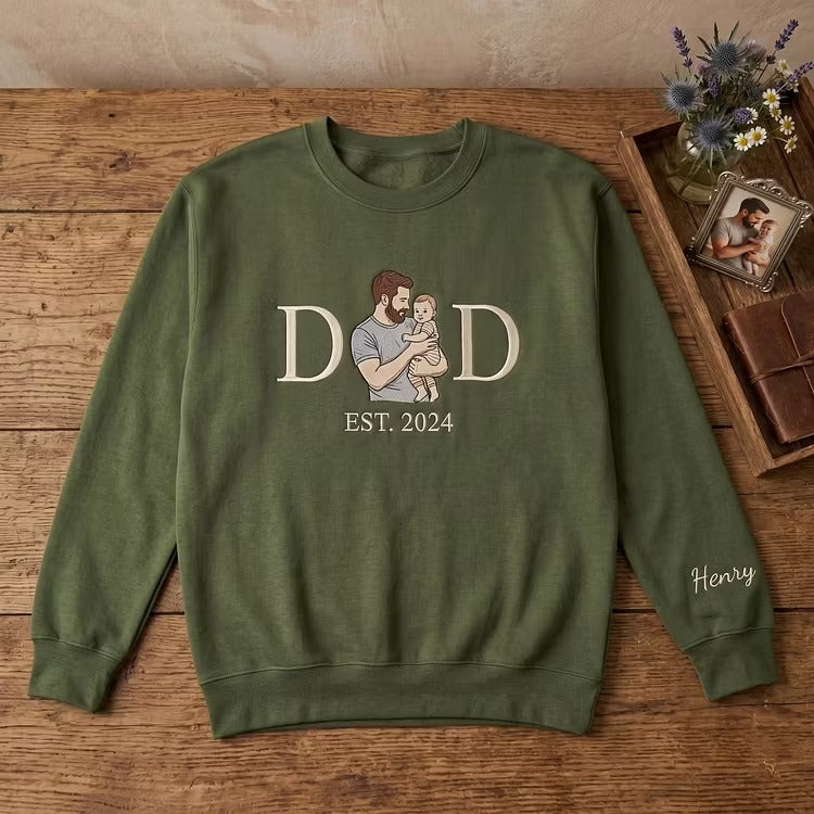 DAD Photo Embroidered Sweatshirt Custom Personalized Father's Day Gift