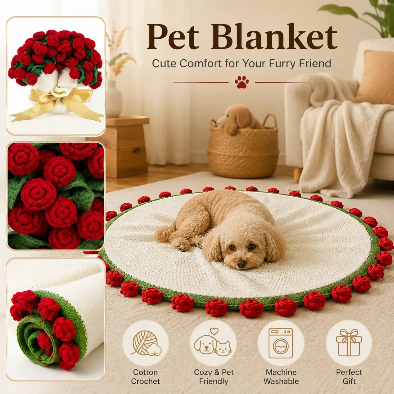 Rose Crochet Flower Blanket – Handmade Throw for Couples & Families