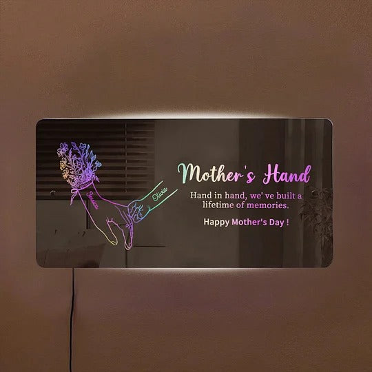 Hand in Hand - Personalized Mom and Kids' Hands Mirror Light - Creative Mother's Day Gift