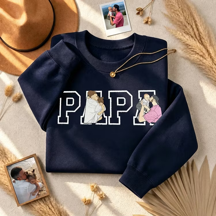 Personalized Multi-Photo Dad Sweatshirt – Custom Embroidered Face Portraits – Father’s Day Gift