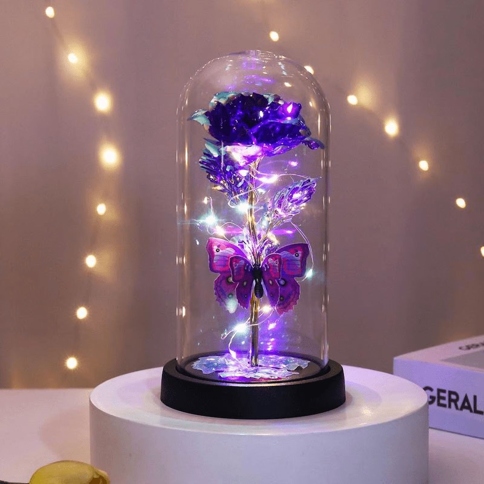 His & Hers Galaxy Butterfly Rose – LED Lighted Forever Flower in Glass Dome, Romantic Couple's Gift for Valentine's Day & Anniversaries