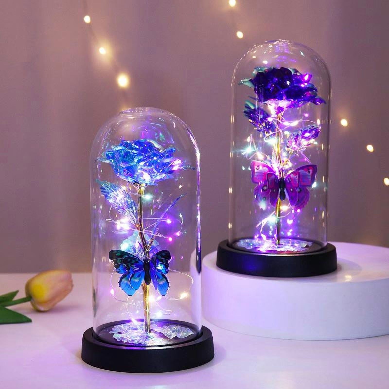 His & Hers Galaxy Butterfly Rose – LED Lighted Forever Flower in Glass Dome, Romantic Couple's Gift for Valentine's Day & Anniversaries