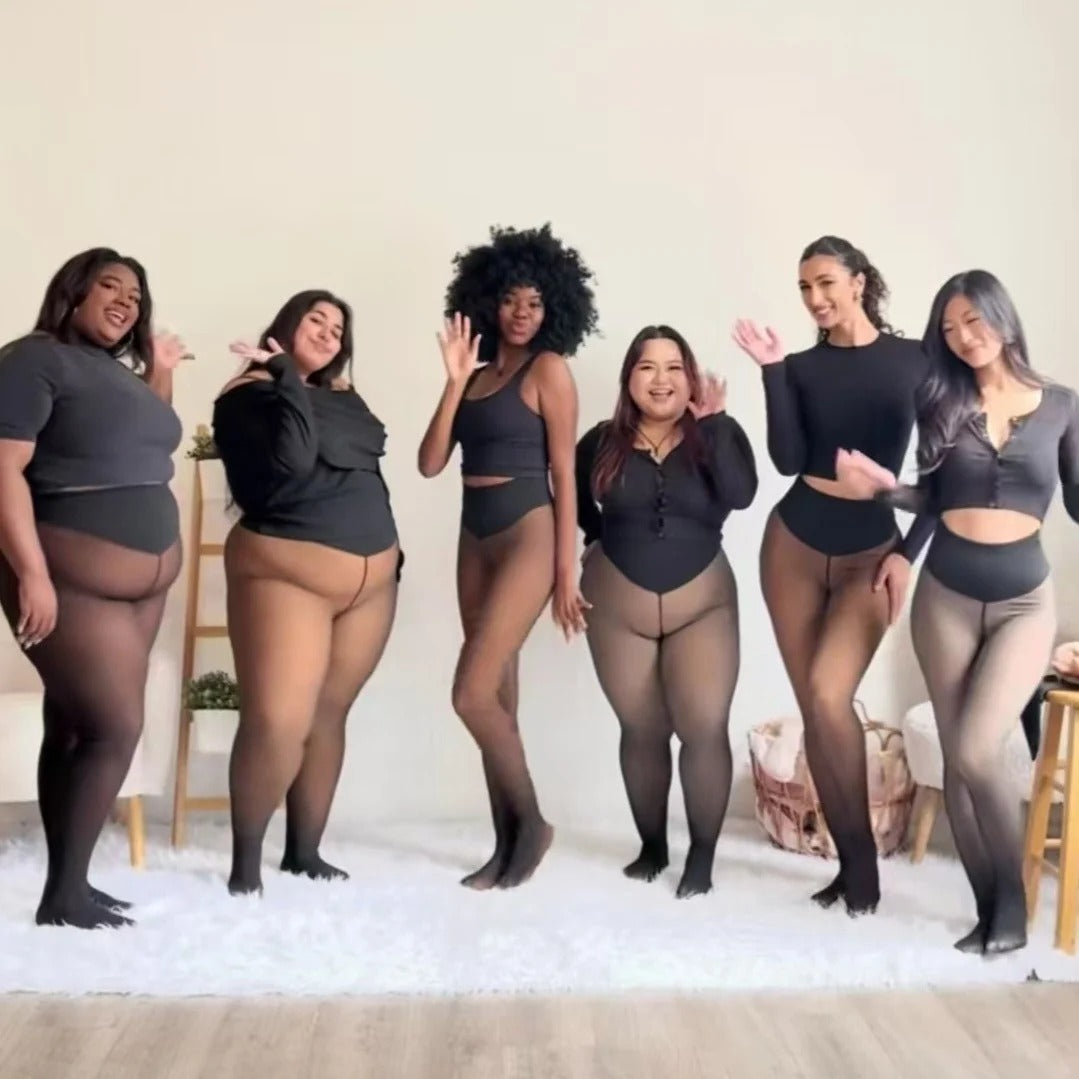 Premium Fleece Lined Sheer Tights-High Waisted Tummy Control Thermal Pantyhose for Women