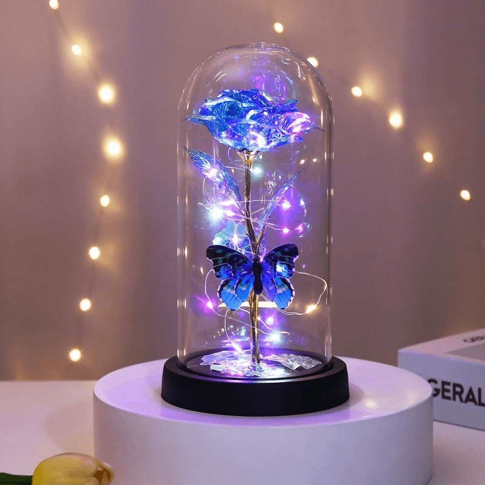 His & Hers Galaxy Butterfly Rose – LED Lighted Forever Flower in Glass Dome, Romantic Couple's Gift for Valentine's Day & Anniversaries