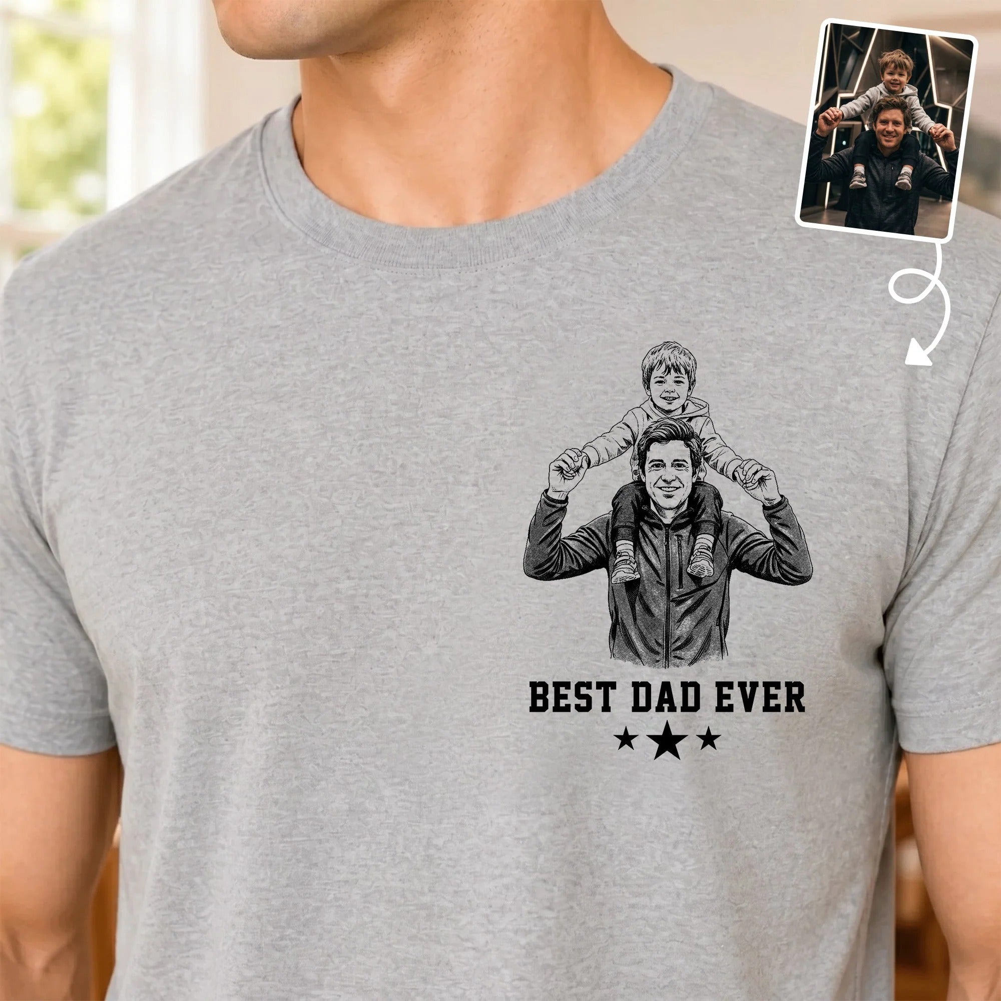 Best Dad Ever Sketch Line Art T-Shirt Personalized Father's Day Gift for Dad Husband