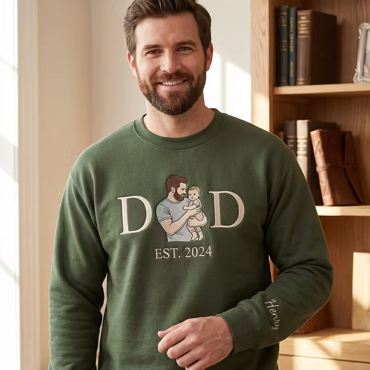 DAD Photo Embroidered Sweatshirt Custom Personalized Father's Day Gift