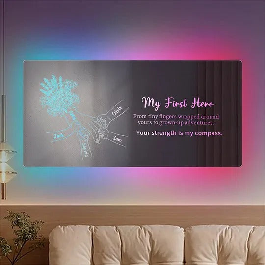 (Lavender) Personalized Mom Holding Hands Mirror Light - Custom Mother‘s Day Gifts for Mom