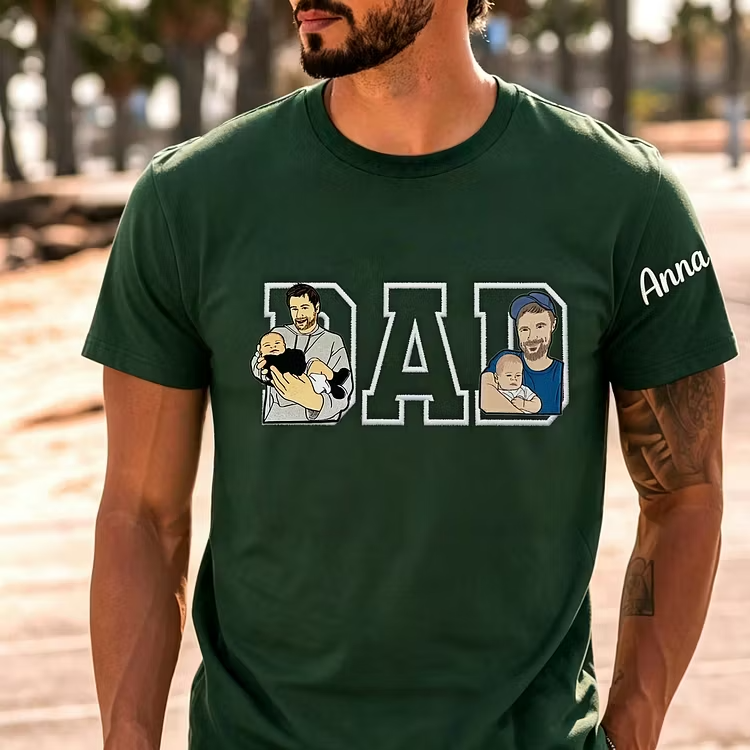 Personalized Multi-Photo Dad Sweatshirt – Custom Embroidered Face Portraits – Father’s Day Gift