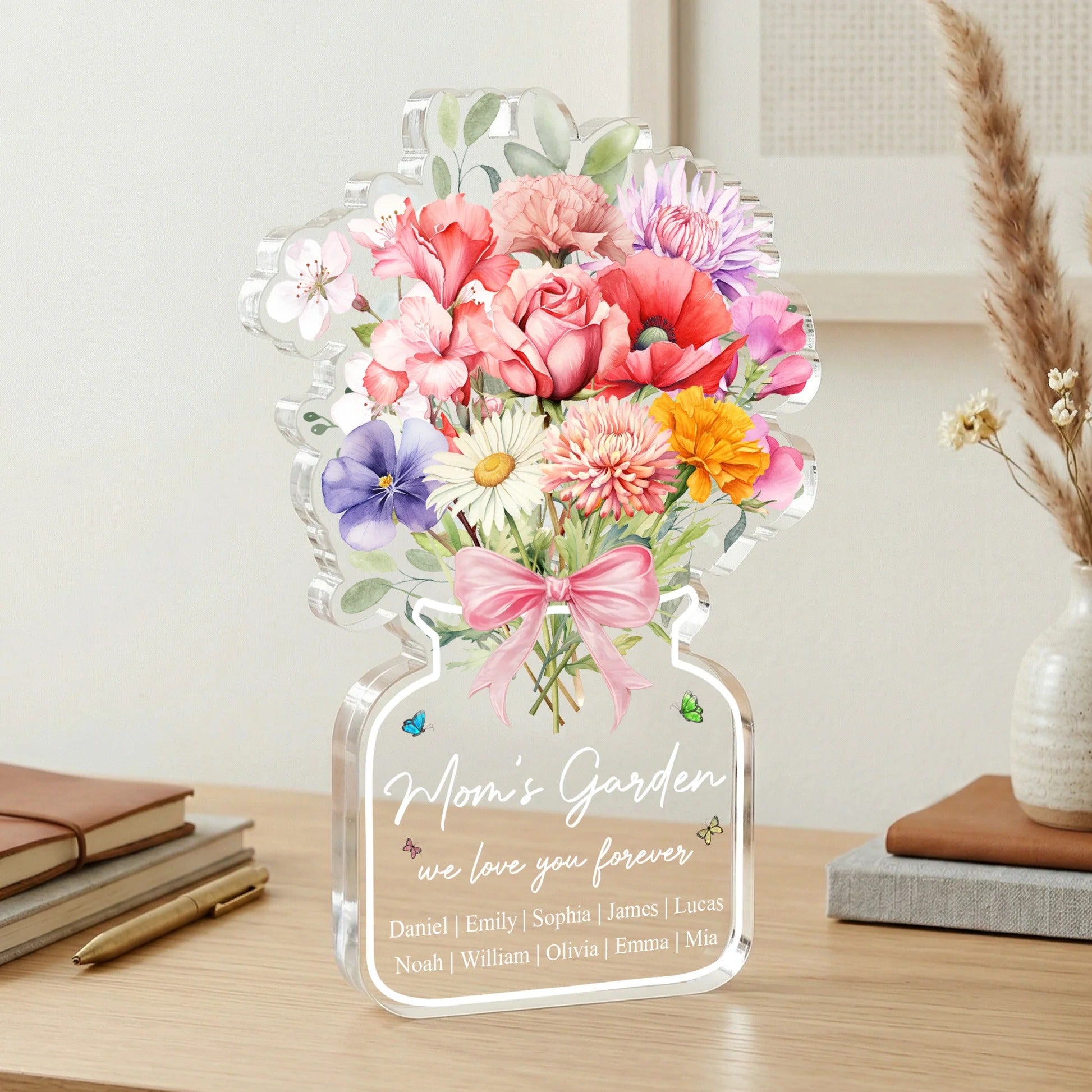 Family Birth Flower Bouquet Flowers Gift For Mom, Grandma, Family - Personalized Acrylic Plaque