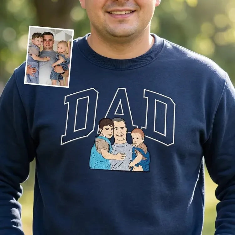 Dad Portrait Embroidered Sweatshirt | Custom Photo Embroidery Personalized Gift for Father’s Day