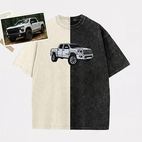 Personalized Vehicle Photo Embroidery on Washed T-Shirt Sweatshirt Hoodie Custom Ride Gift
