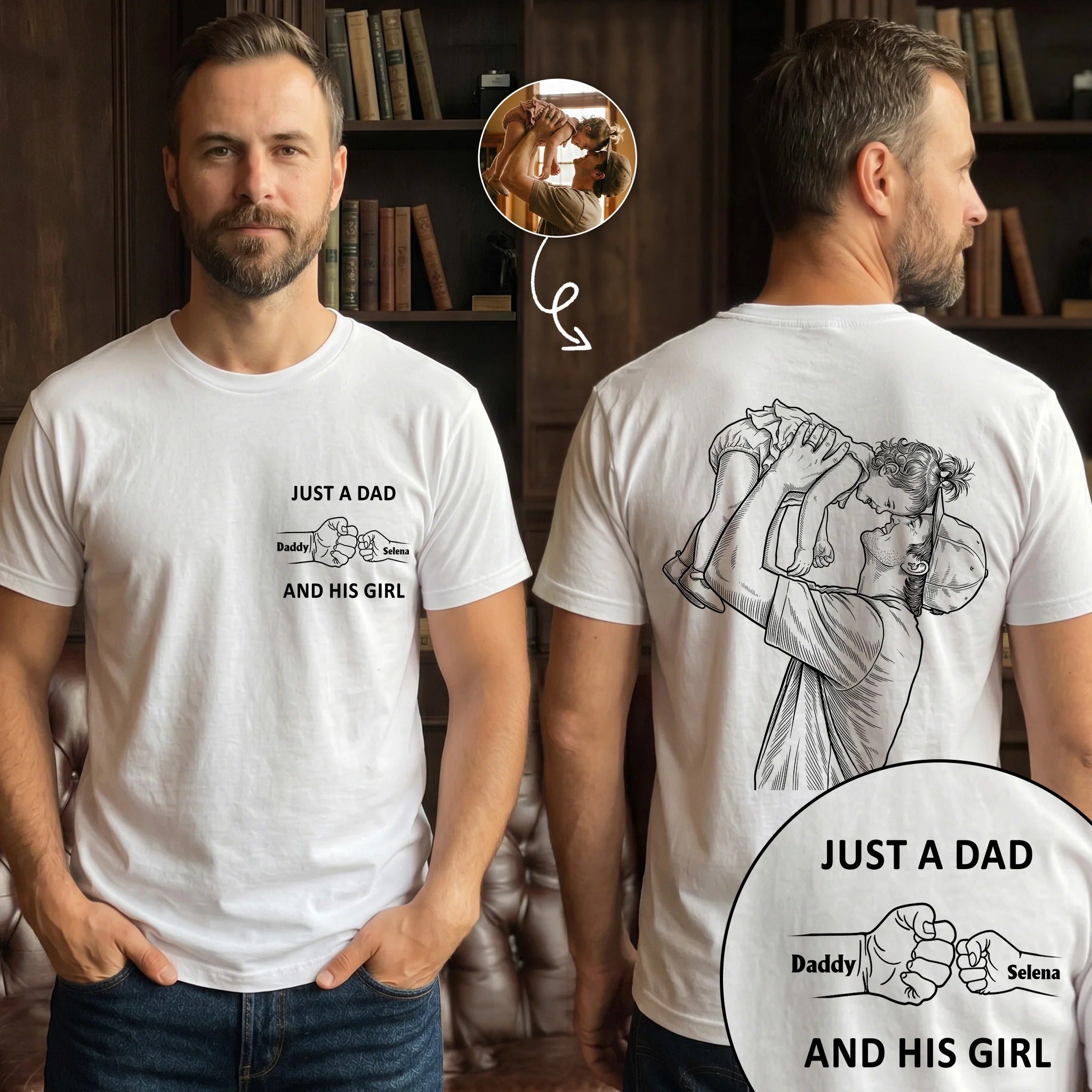 Custom "Just A Dad And His..." Sketch Line Art Tshirt Sweatshirt Hoodie | Personalized Father's Day Gift