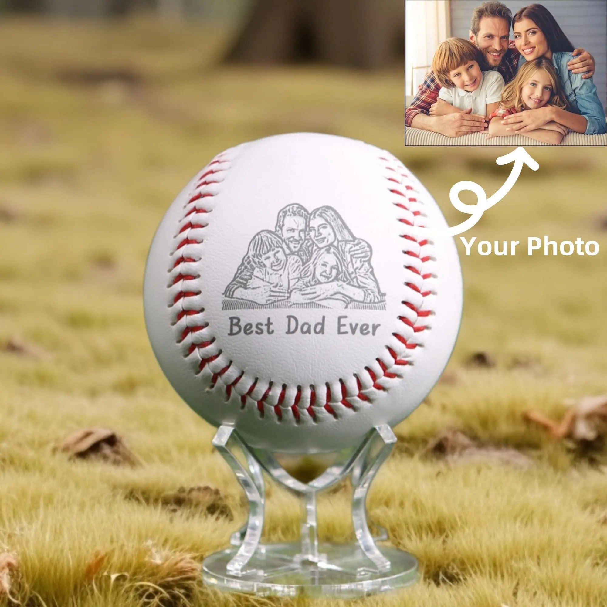 Custom Photo Engraved Baseball - Personalized Kids Picture Baseball Gift for Dad, Unique Father's Day Keepsake