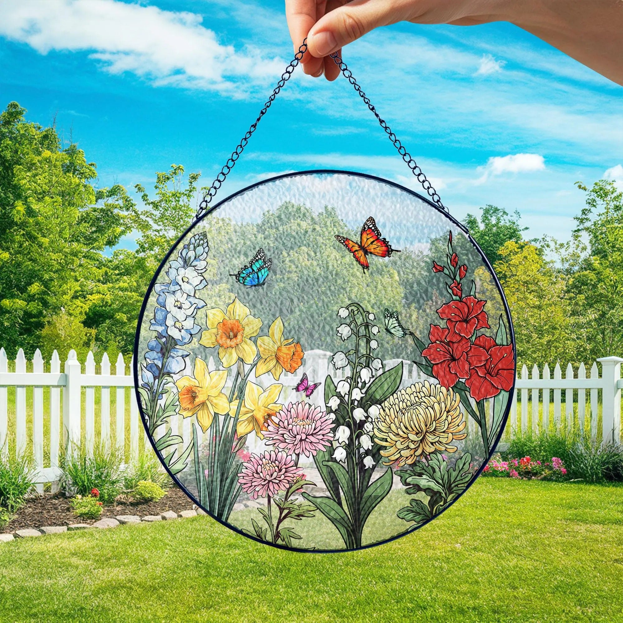Custom Family Birth Flowers Glass Suncatcher, Custom Mom's Garden Gift,Flower Glass Art
