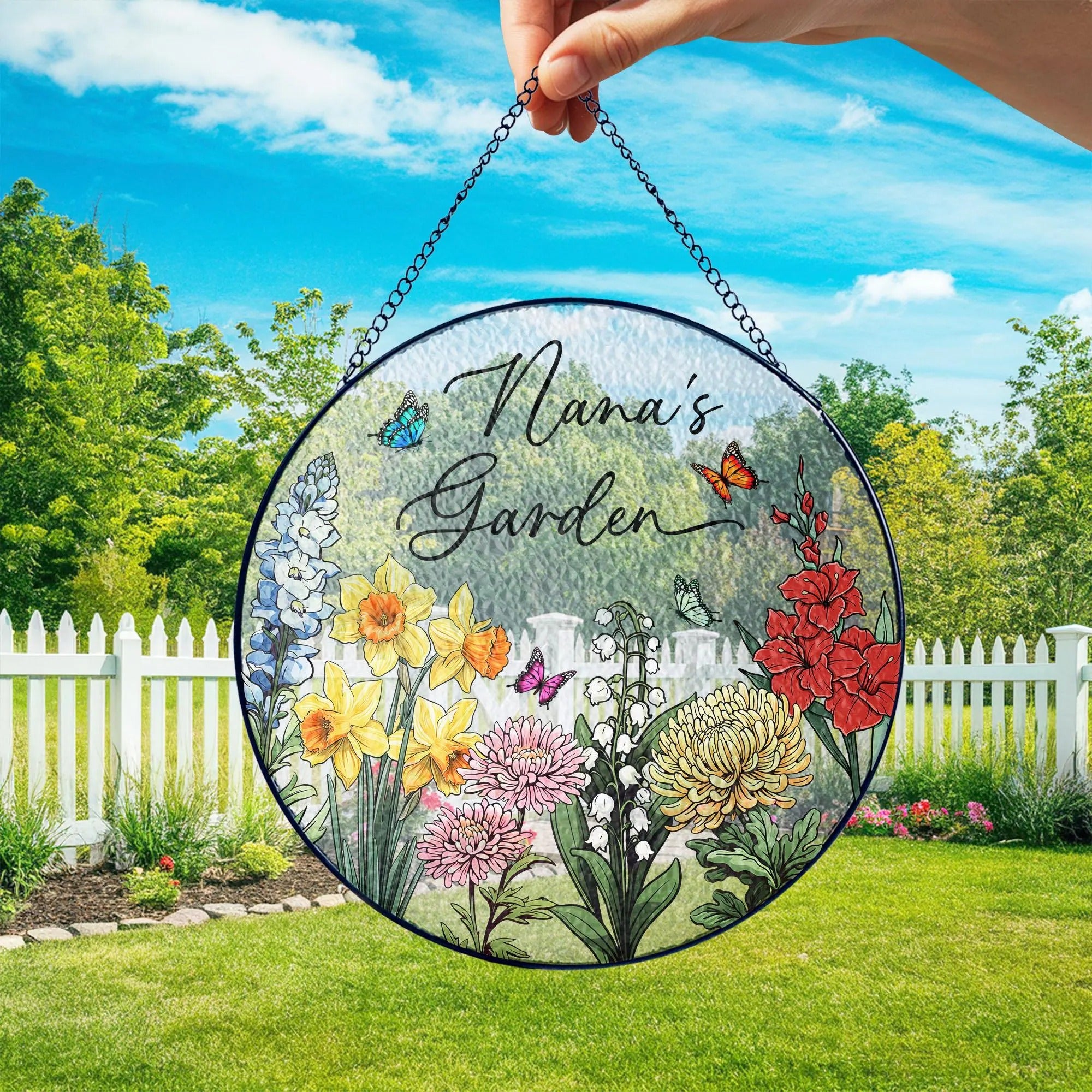 Custom Family Birth Flowers Glass Suncatcher, Custom Mom's Garden Gift,Flower Glass Art