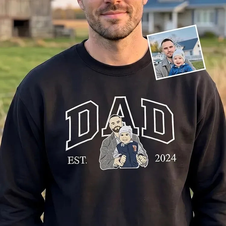 Dad Portrait Embroidered Sweatshirt | Custom Photo Embroidery Personalized Gift for Father’s Day