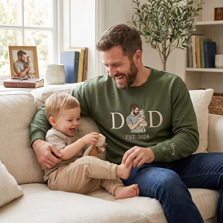 DAD Photo Embroidered Sweatshirt Custom Personalized Father's Day Gift