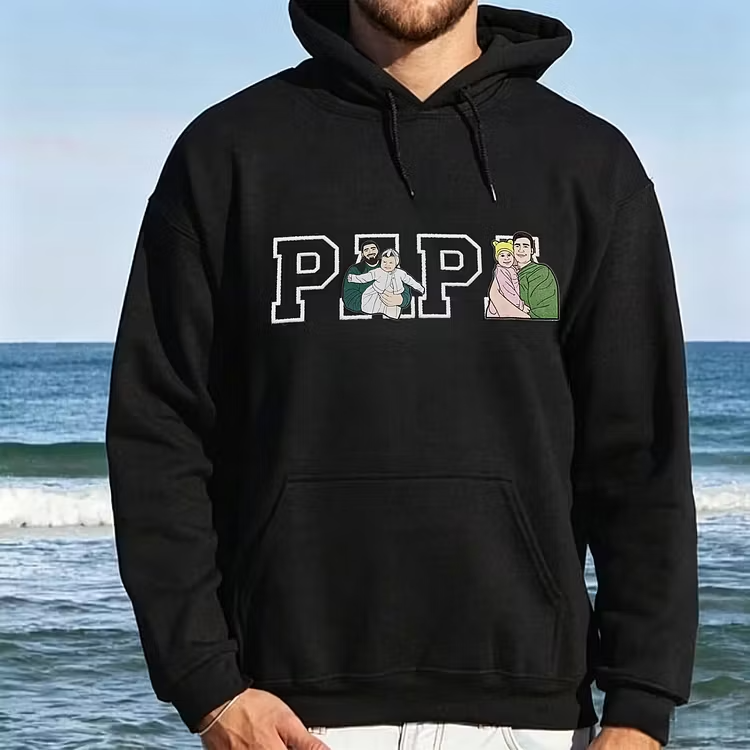 Personalized Multi-Photo Dad Sweatshirt – Custom Embroidered Face Portraits – Father’s Day Gift