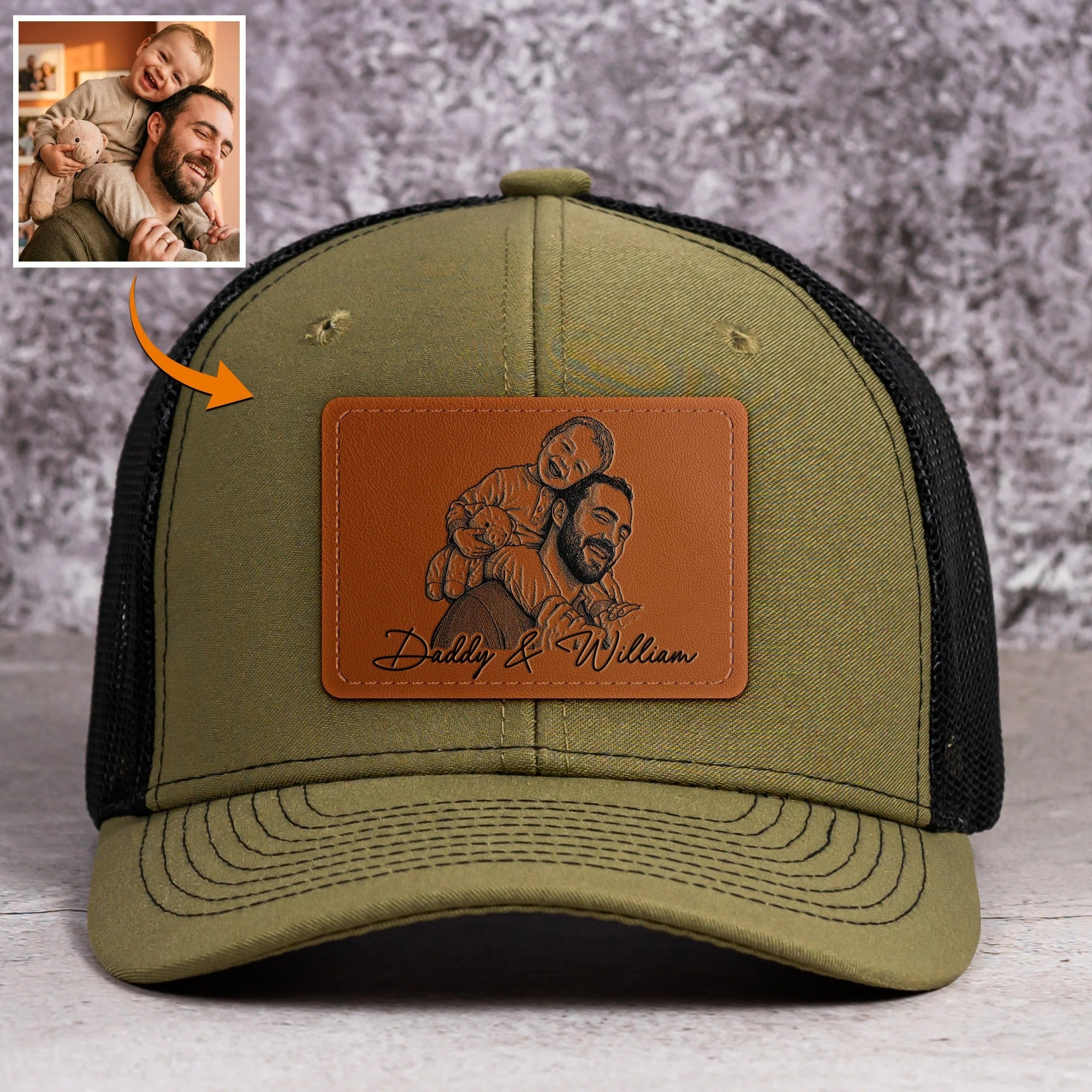 Custom Photo Sketch Line Art Dad Cap Personalized Father's Day Gift