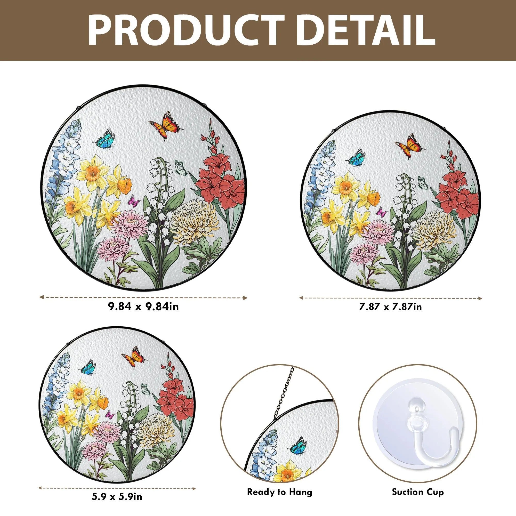 Custom Family Birth Flowers Glass Suncatcher, Custom Mom's Garden Gift,Flower Glass Art