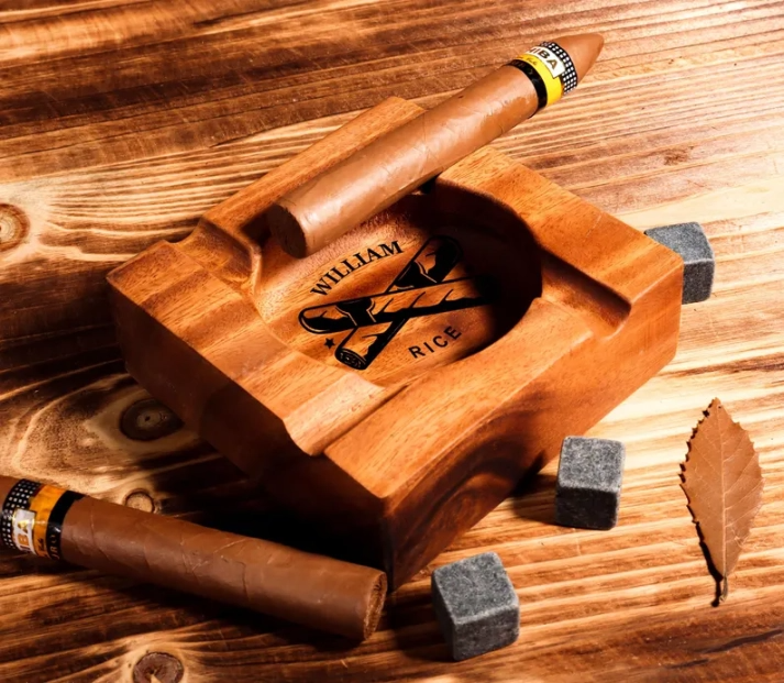 Personalized Engraved Walnut Cigar Ashtray & Holder - Custom Gift for Husband, Father, Men