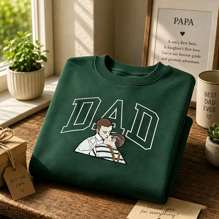 Dad Portrait Embroidered Sweatshirt | Custom Photo Embroidery Personalized Gift for Father’s Day