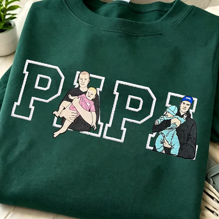 Personalized Multi-Photo Dad Sweatshirt – Custom Embroidered Face Portraits – Father’s Day Gift