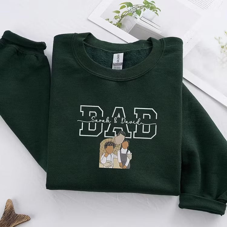 Personalized Dad Sweatshirt from Mom – Custom Embroidered Photo & Kids Names – Father’s Day Gift